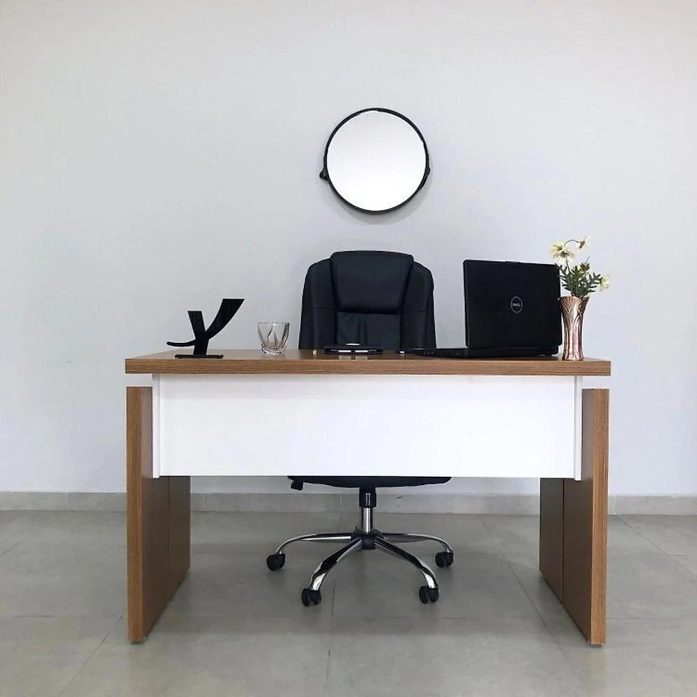 Kit Mesa Diretor em L para Escritório e Atendimento Freijó/Branco