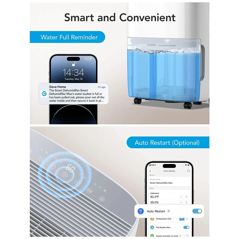 Desumidificador Inteligente 7,5L com Controle Automático de Umidade, Mangueira de Drenagem, WiFi e Área 400m2, G...