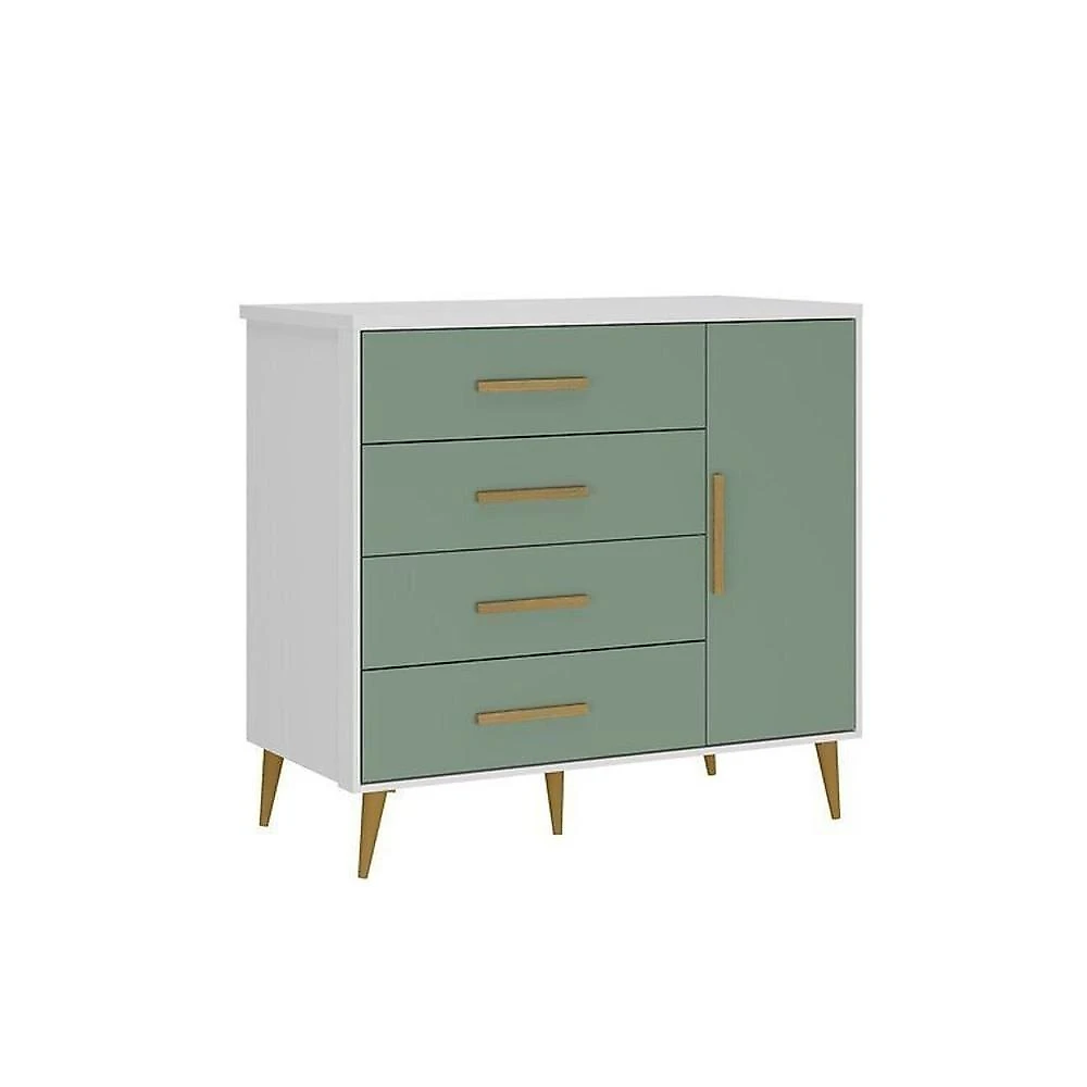 Quarto Infantil com Guarda-roupa 2 Portas 2 Gavetas com Cômoda e Cama Magia Espresso Móveis Branco/Verde