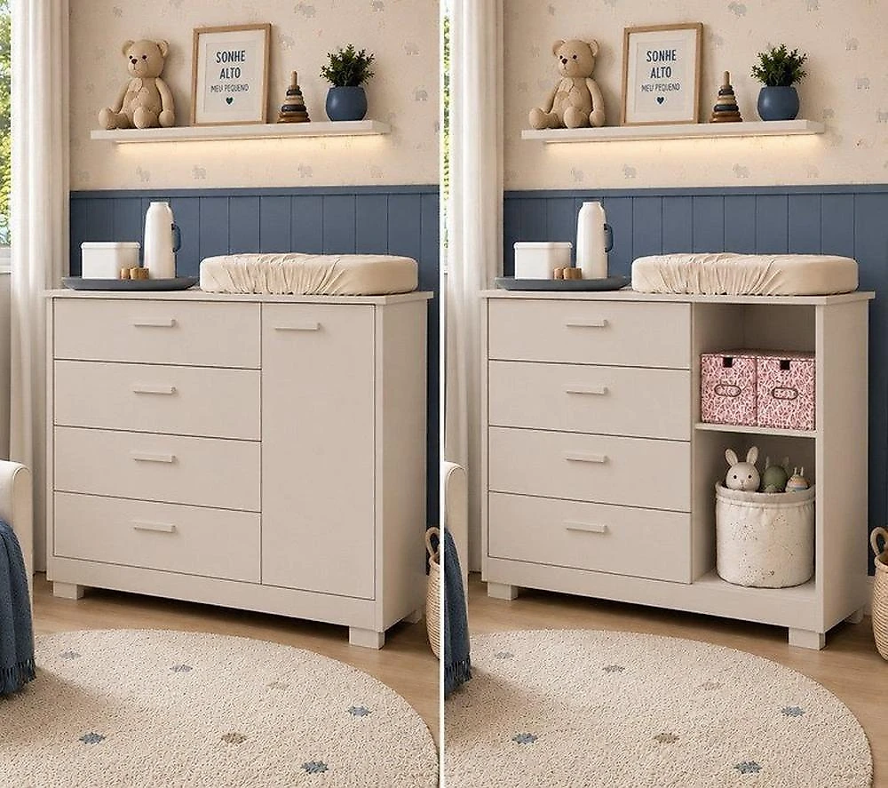 Quarto Completo Danny para Bebê 100% MDF com Cômoda Sapateira e Berço 2 em 1 Areia