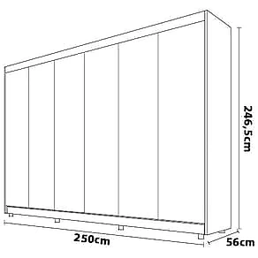 Guarda-Roupa Casal Europa Palermo 6 Portas de Bater 6 Gavetas Internas - 250cm de Largura Brauna