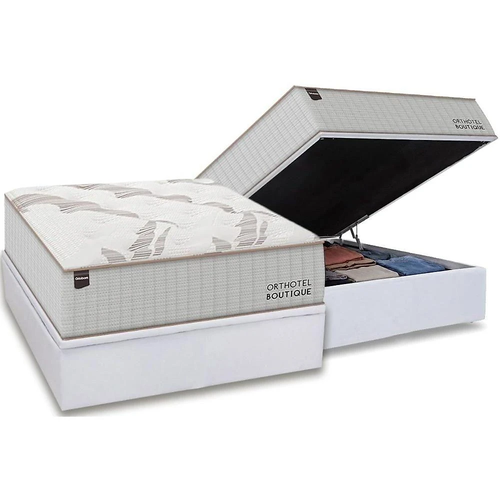 Cama Box com Baú Casal Light Physical Corano White Molas Ensacadas Tecido Liso Branco Ortobom 138CM