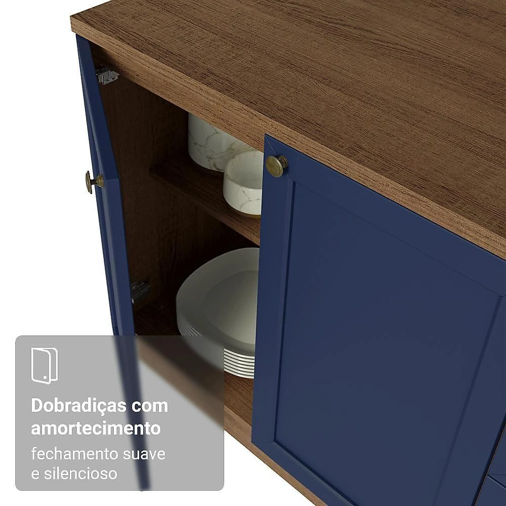 Armário De Cozinha Completa 310 Cm Vik Madesa 01 Rustic/azul