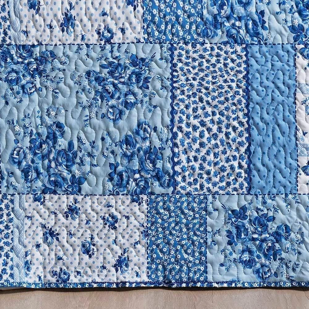 Colcha Estampada Dupla Face Bouti King 03 Peças - Azul Sereno