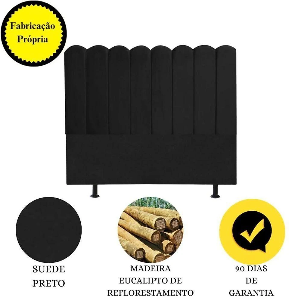 Cabeceira Estofada Cama Box King 195 Cm Maitê Suede Cor:preto
