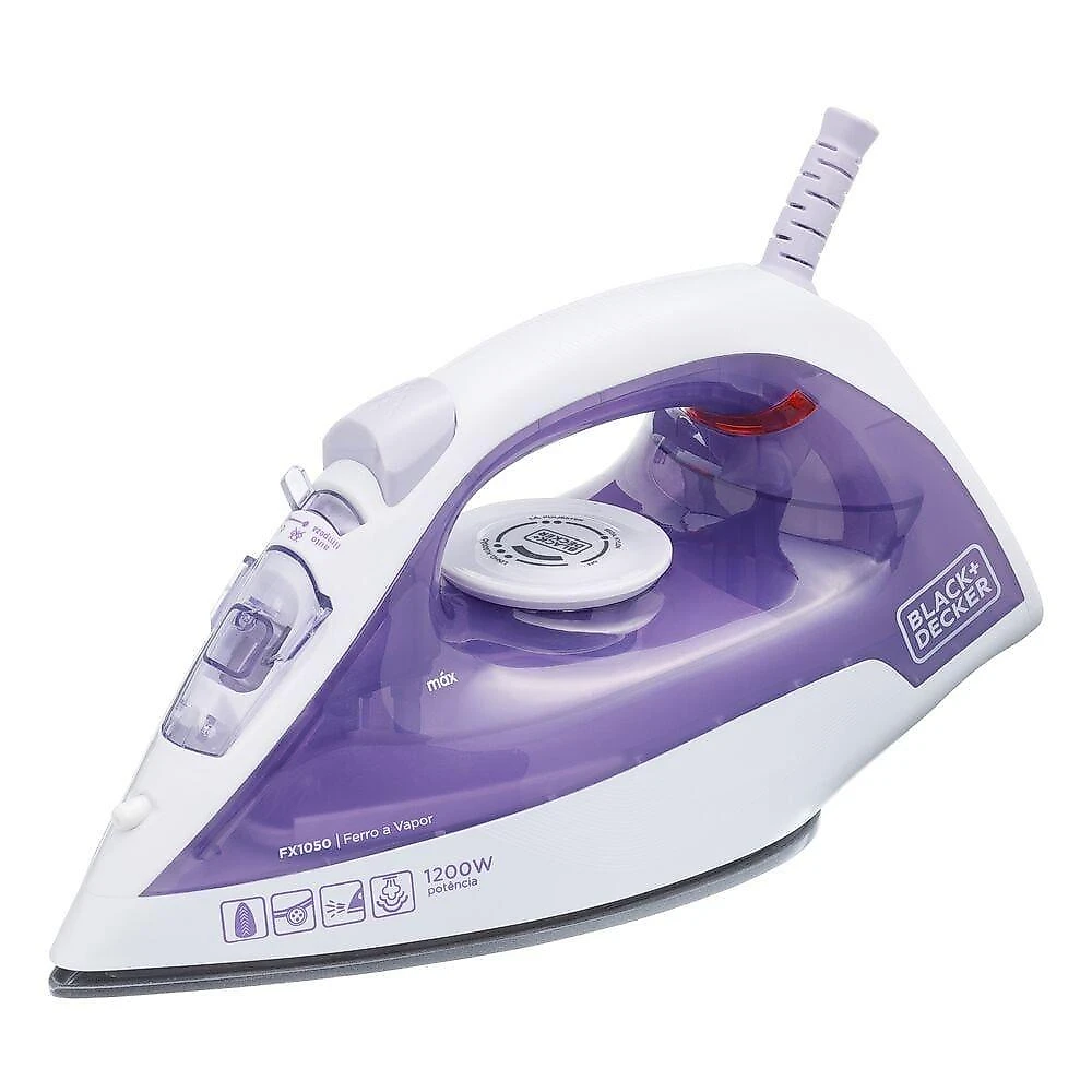 Ferro a vapor black+decker fx1050 1200w base antiaderente spray frontal cabo giratório 110