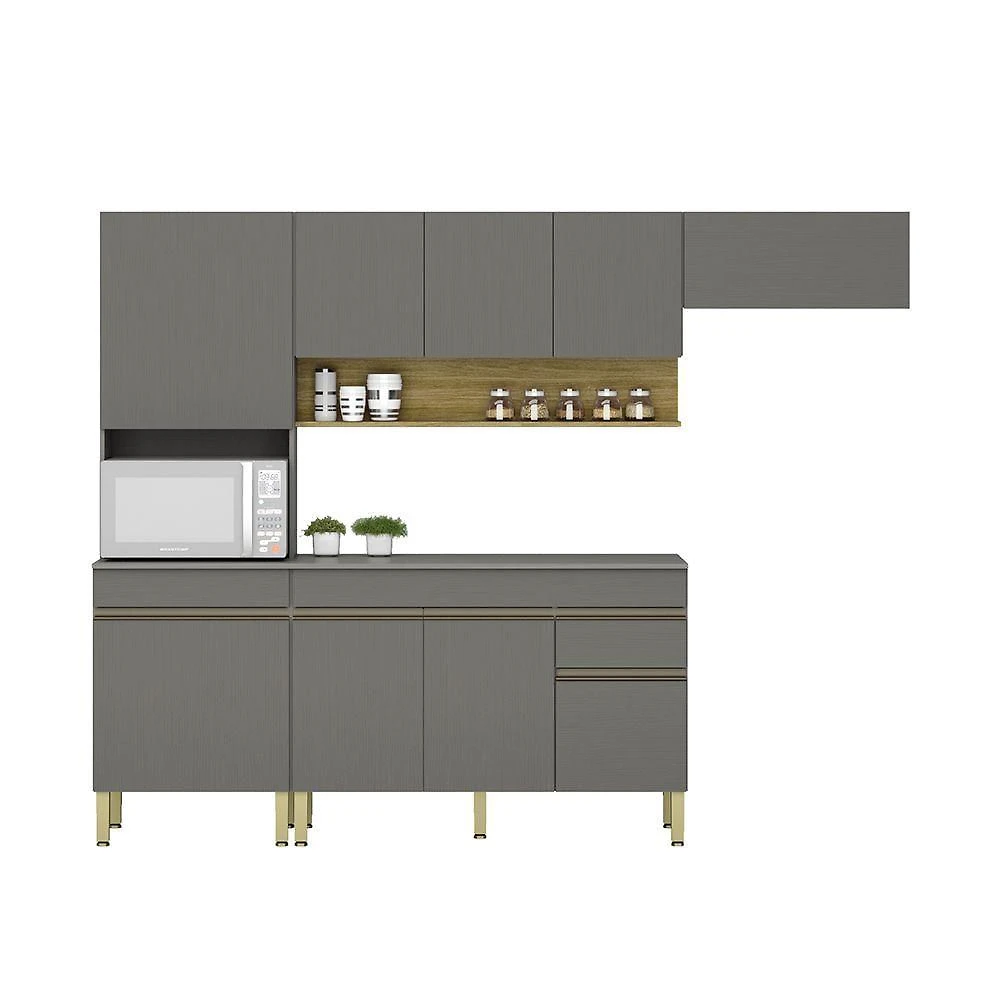 Cozinha (com Balcão Com Tampo) 9 Portas 1 Gaveta Line - Ssx Multicoisas Gris-gris-cp-freijo