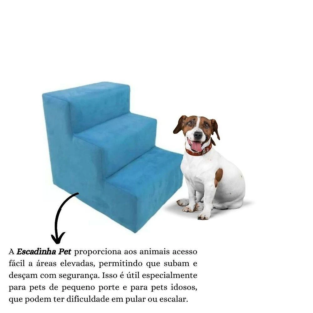 Escada Escadinha Pet Cachorro 3 Degraus Rampa Suede Dog Azul Turquesa