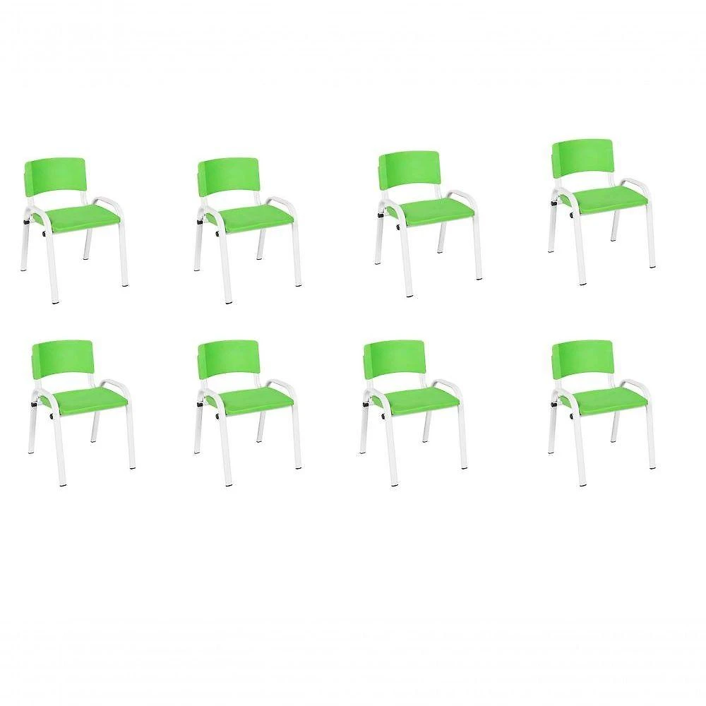 Kit 8 Cadeiras Infantil Iso, Escola, Base Branco- Verde Claro