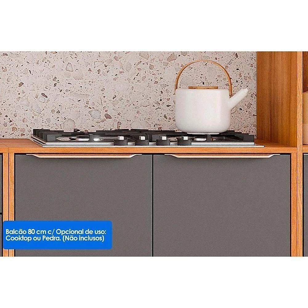 Cozinha Completa 7 Peças Brilhante 2 Portas 2 Gavetas MDF 120CM Cinamomo e Off White