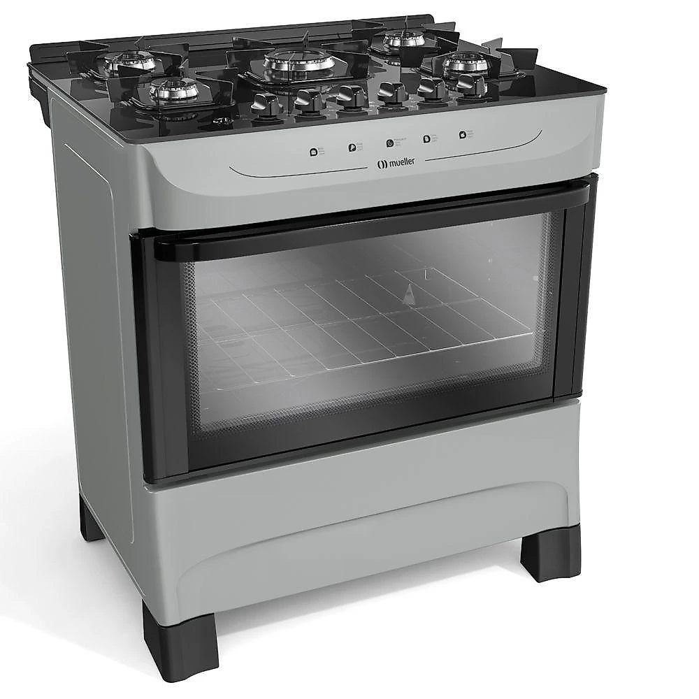Fogão Mueller Titânio 5 Bocas Com Mesa De Vidro Mfv5bb