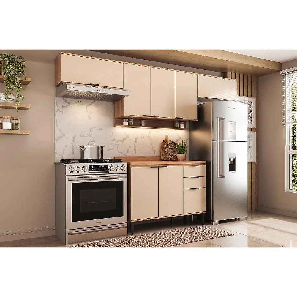 Cozinha Completa Alpha 4 Peças (3aéreos+1balcão) C4p181 Freijo-off White - Carraro