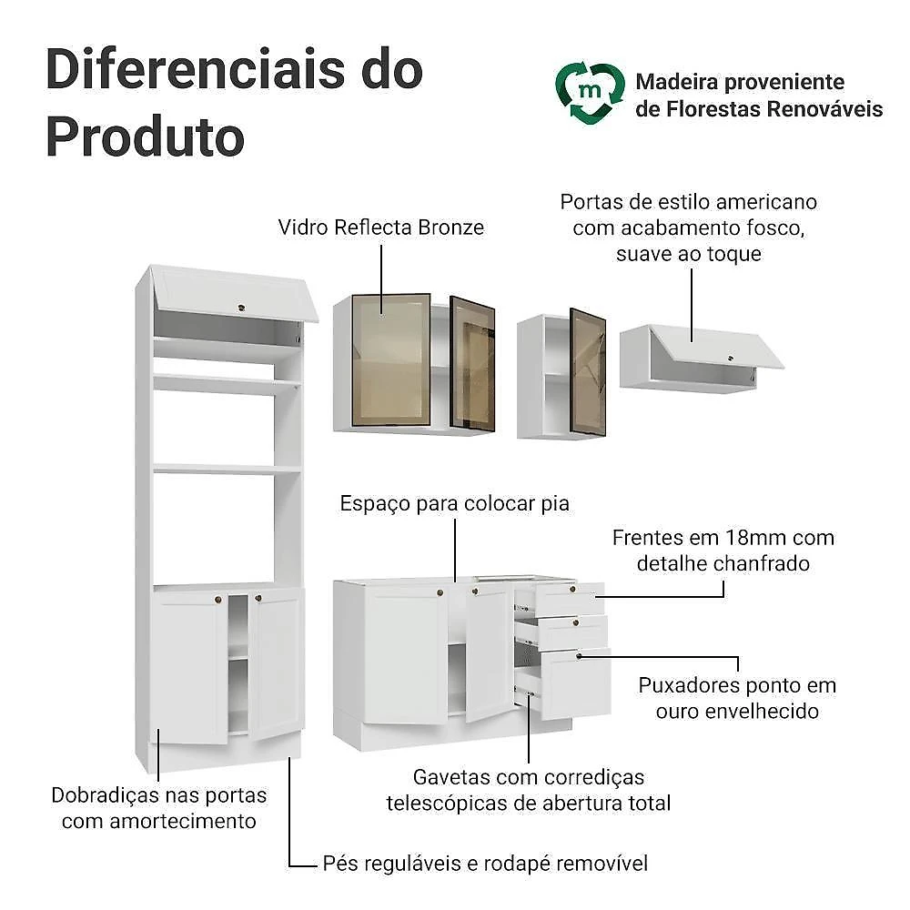 Cozinha Completa Vik 9 Portas 3 Gavetas MDP 270CM Madesa webcontinental-7891760207906