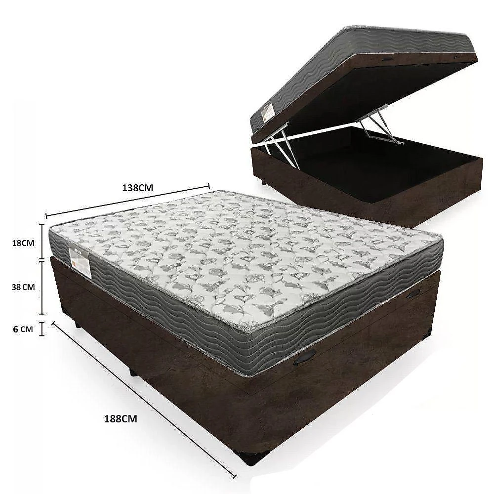 Cama Box Baú Casal Suede + Colchão De Espuma D33 - Sereneprime - 138cm Marrom