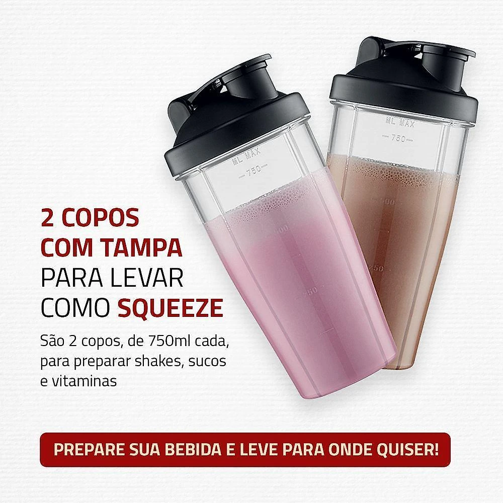 Liquidificador portátil mondial personal blender dg-01 300w 0,75l 2 velocidades preto 110v