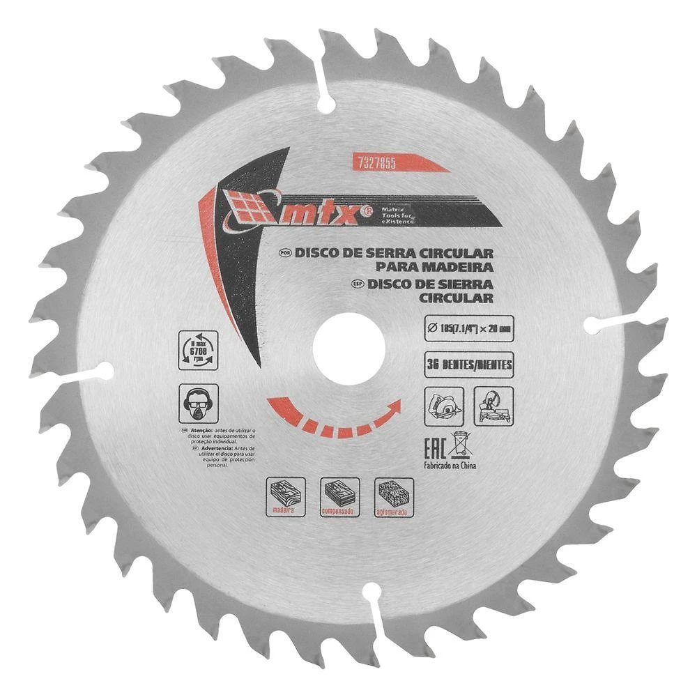 Disco de Serra Circular 185mm 7,1-4'' 20mm 36 Dentes Widea 7327855 Vermelho Mtx