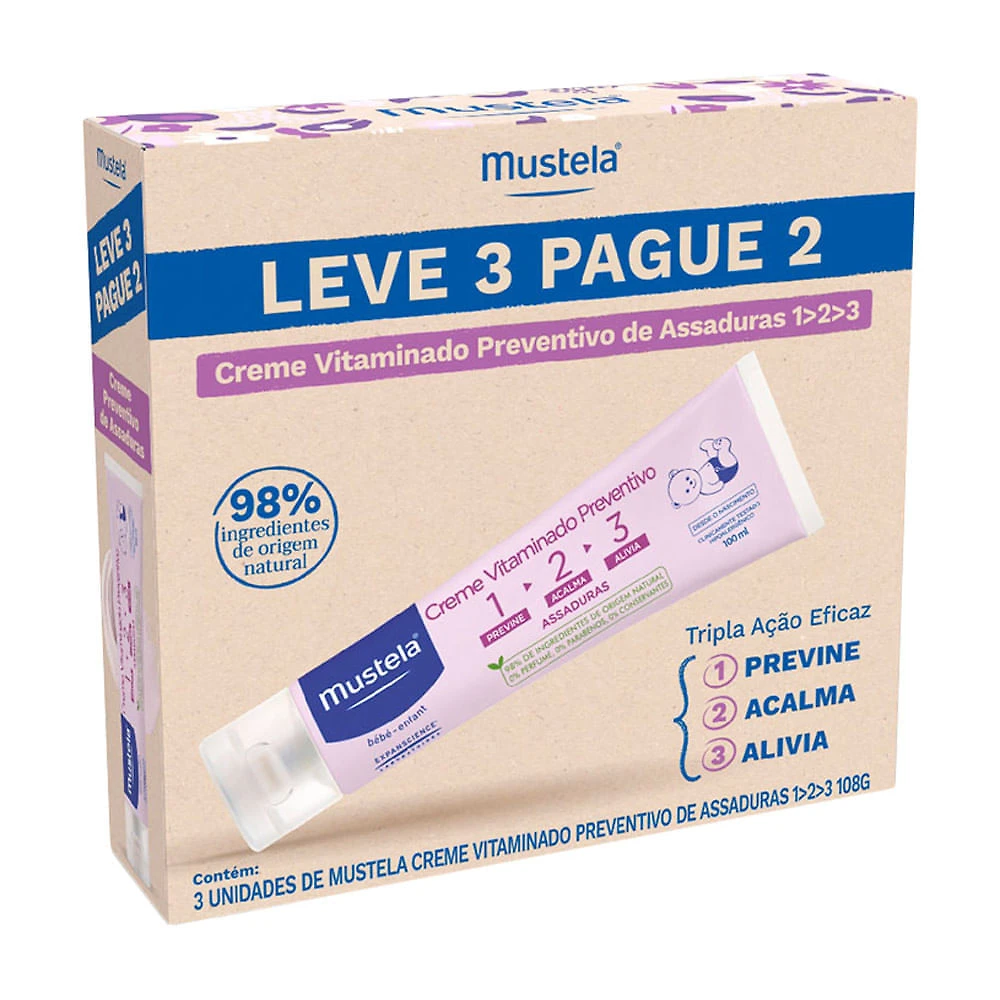 Kit Creme Vitaminado Preventivo de Assaduras 1 2 3 Leve 3 Pague 2