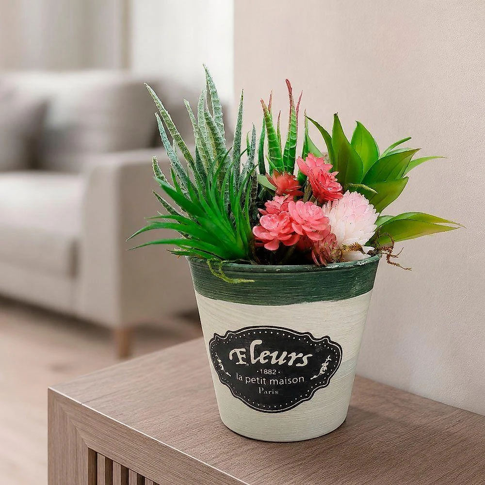 Arranjo Suculenta Vaso Decoração Planta Flor Artificial com Planta Verde