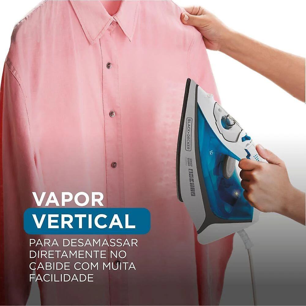 Ferro de passar a vapor black decker fx3060 com base antiaderente - azul e branco 110