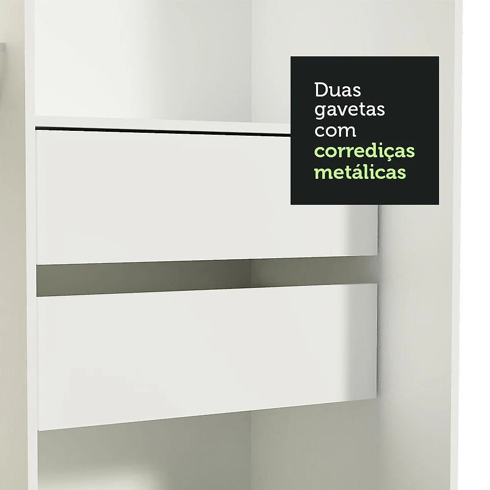 Guarda-roupa solteiro madesa tokio 2 portas de correr de espelho 2 gavetas - branco/preto
