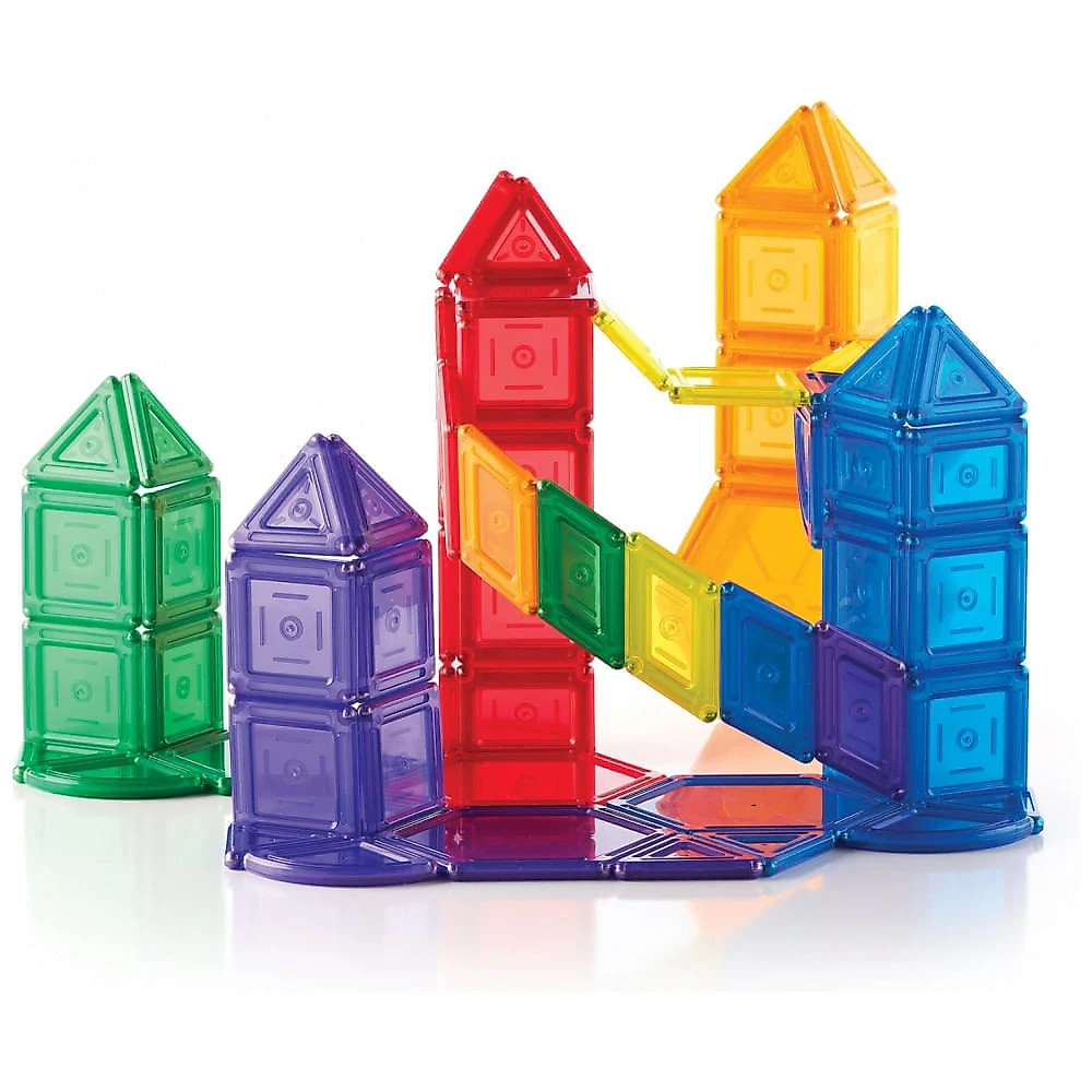 Conjunto de blocos magnéticos Guidecraft PowerClix Solids com 94 peças em ABS translúcido para construções geométricas STEM 2D e 3D