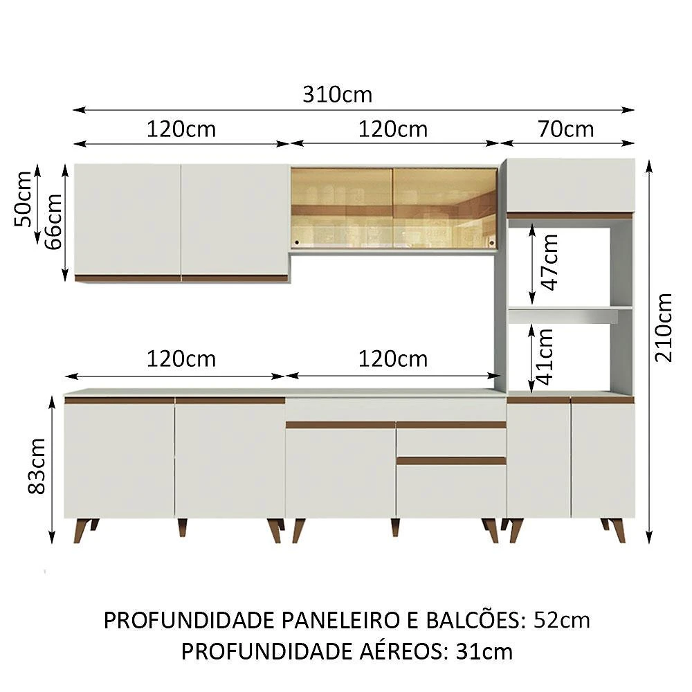 Miniatura Armário de Cozinha Completa 310cm Branco Reims Madesa XA01 Branco