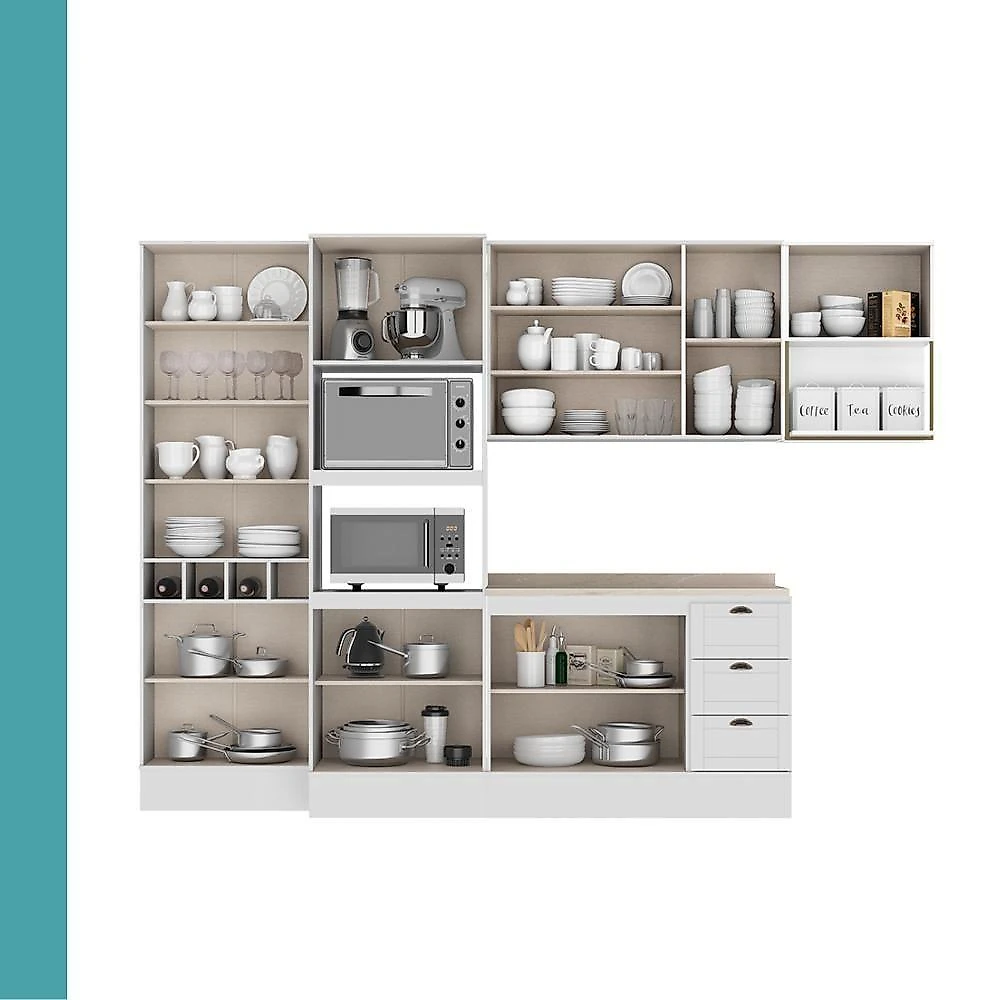 Cozinha Completa Milla Smooth 14 Portas 3 Gavetas MDF 320CM Móveis Carraro