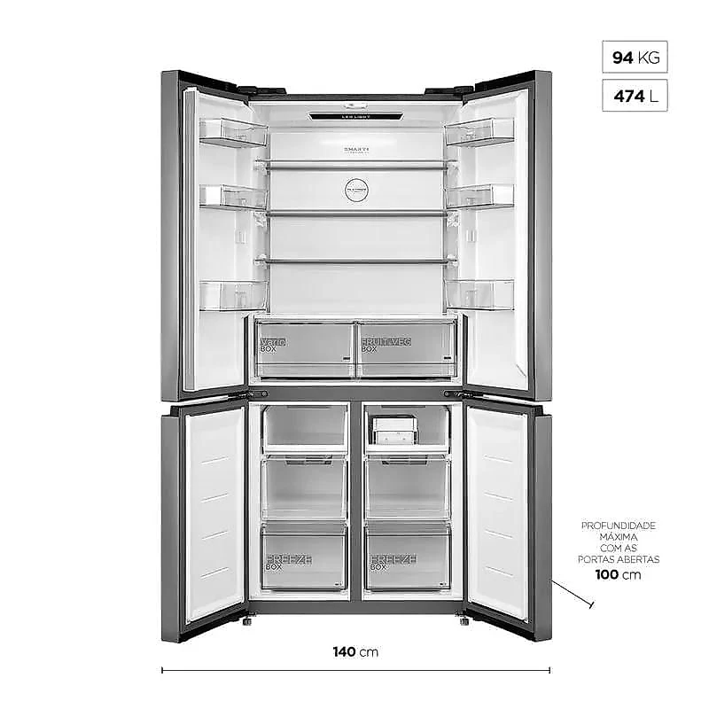 Geladeira Frost Free Midea 4 Portas Inverter 474L Inox MDRF691FGD463 Bivolt