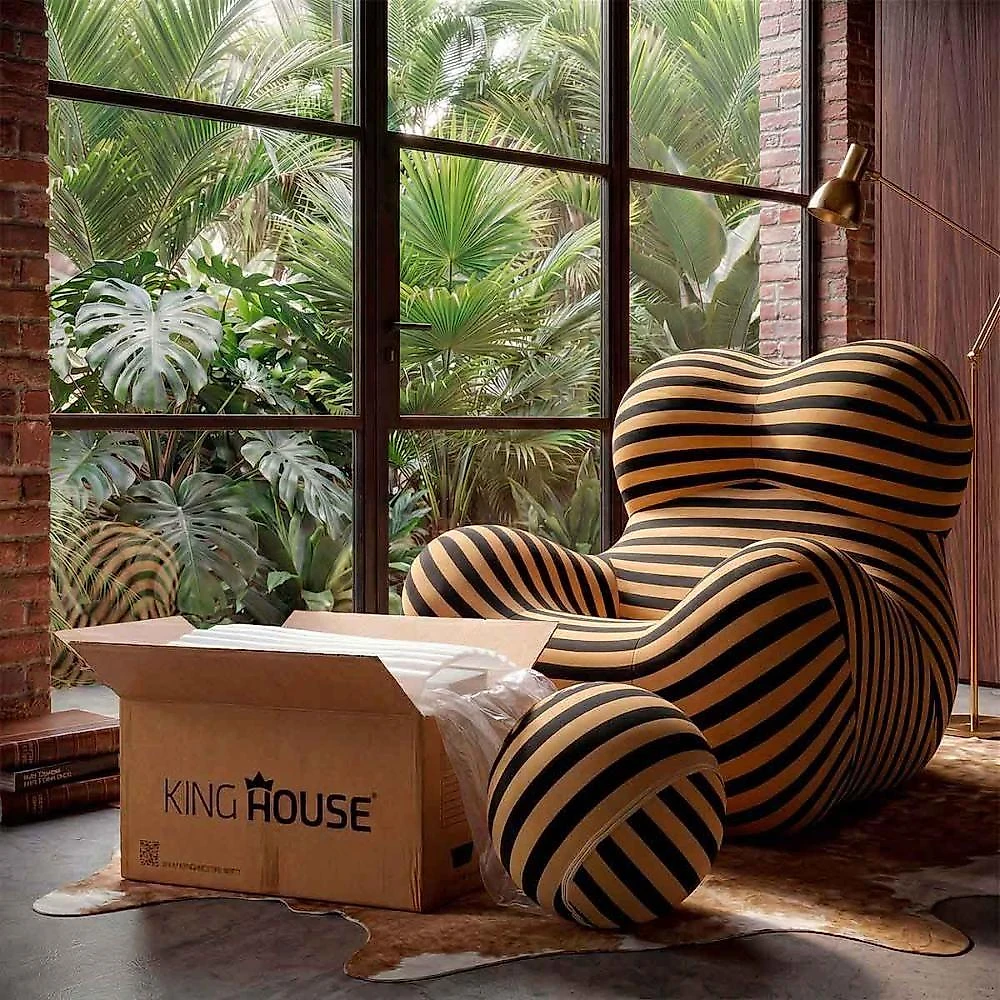 Poltrona Vortex Com Puff Listrada Design Orgânico Statement Compacto Na Caixa - King House
