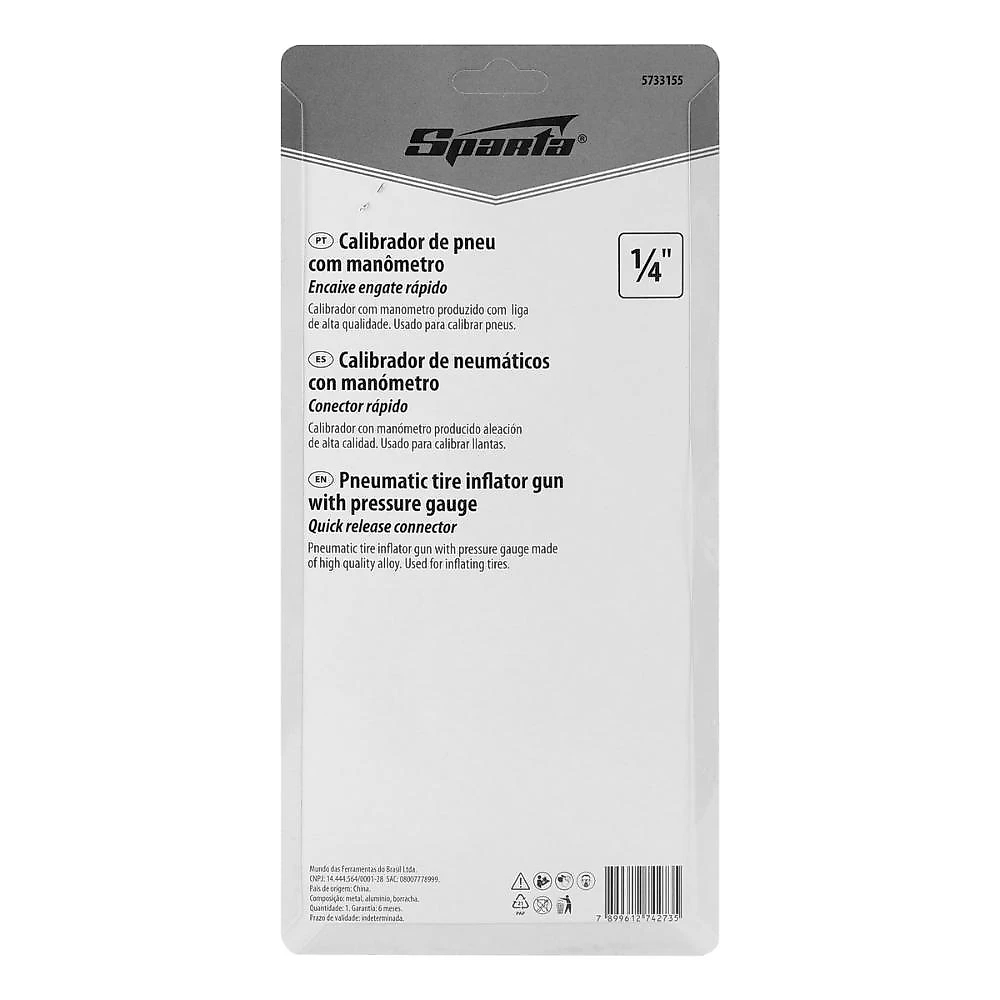 Calibrador de pneus pneumático 8 bar 1/4 rosca sparta