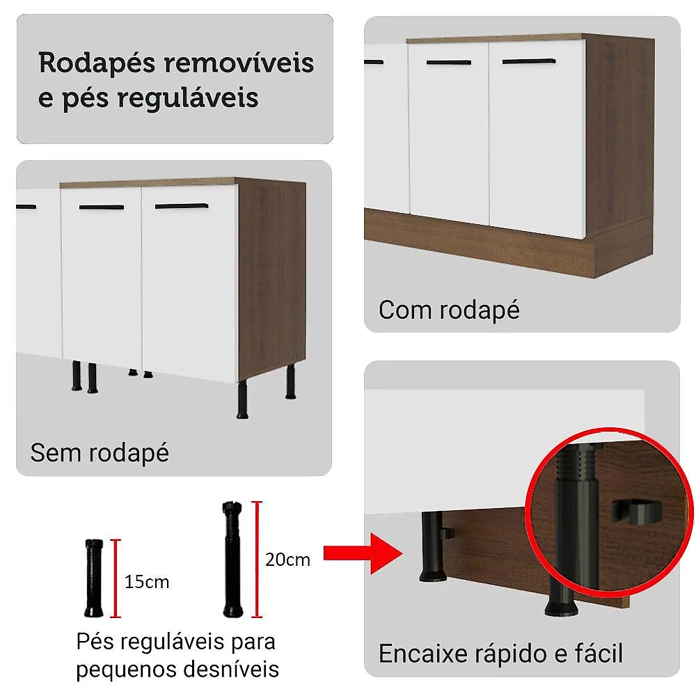 Armário de Cozinha Completa 340cm Rustic/Branco Agata Madesa 01 Rustic/Branco