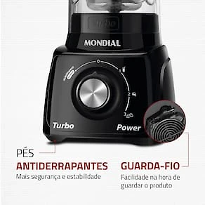 Liquidificador Mondial Turbo Power L-99 FB Copo San Cristal 3 Velocidades 550W Preto 110V