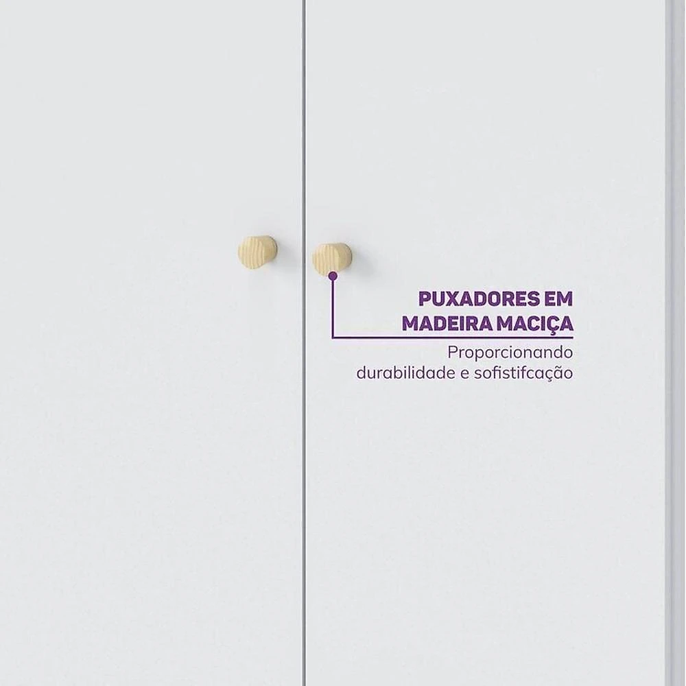 Conjunto Dormitório com Cama Montessoriana Casal e Guarda-roupa Modulado com Led Wave Casatema Branco/Natural