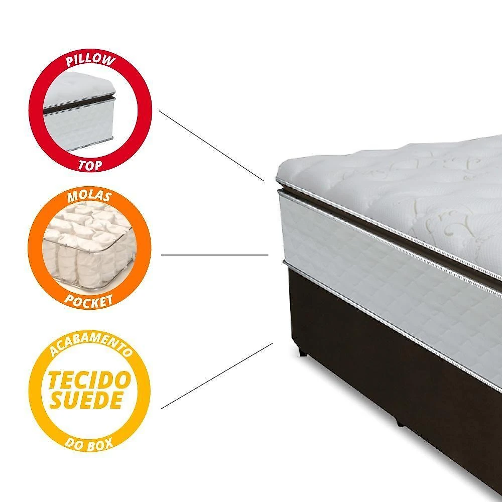 Cama Box Casal Colchão De Molas Ensacadas Branco Marrom