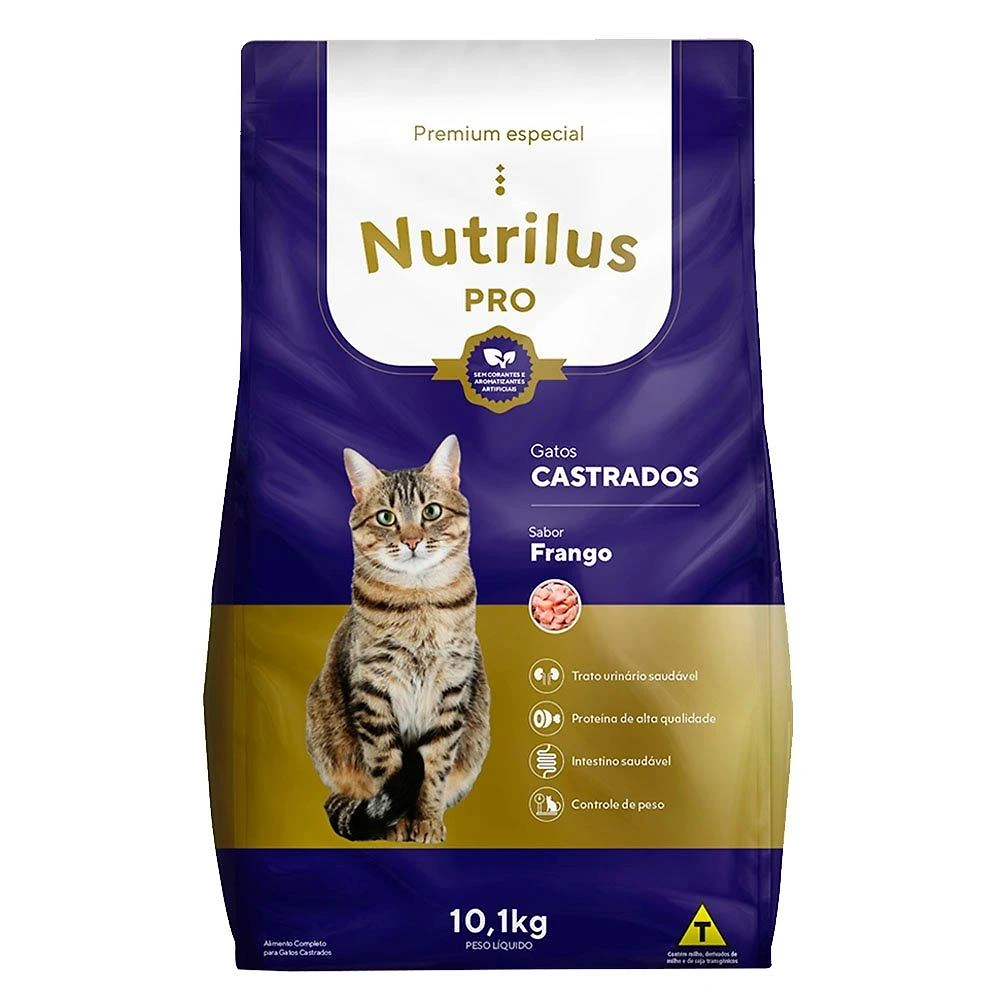 Miniatura Ração Seca Nutrilus Pro Frango para Gatos Adultos Castrados - 10,1 Kg