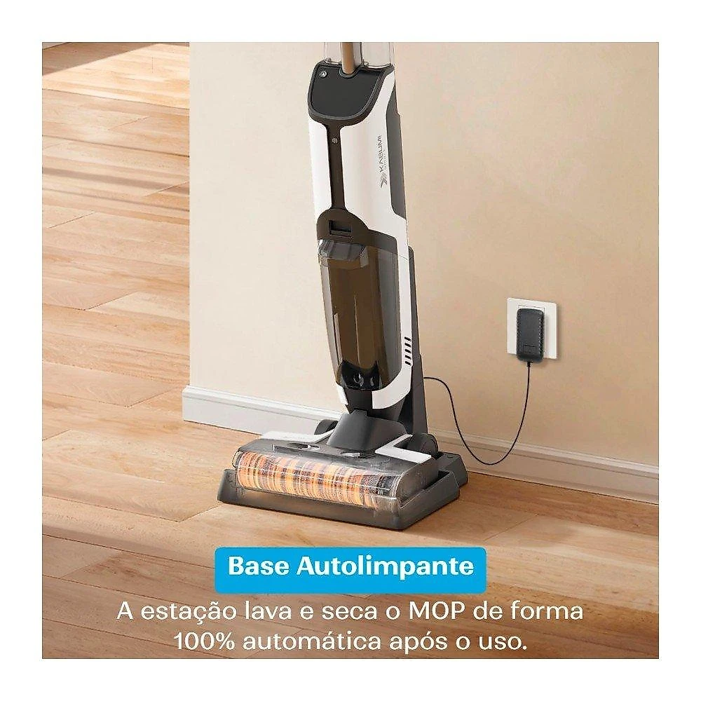 Aspirador de Pó Vertical Sem Fio KABUM! smart Clean Pro - Sólidos e Líquidos, Passa Pano, Base Autolimpante, 5500PA, Bivolt, Branco - KSAV300BR Aspirador de Pó Vertical Sem Fio KABUM! smart Clean Pro, Aspira e Passa Pano, Autolimpante, 5000mAh, Bivolt, Branco - KSAV300BR