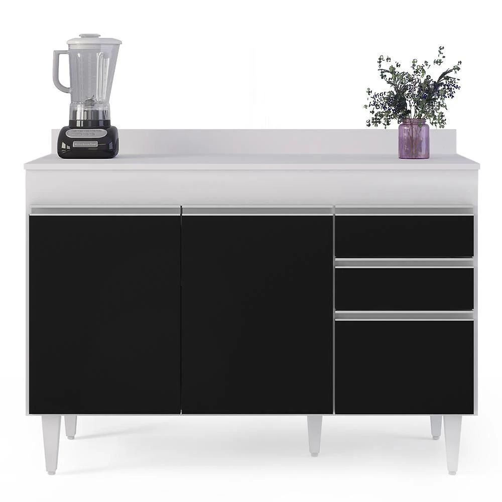 Armário De Cozinha Modulado De Canto Direito 4 Peças Cp38 Balcão Com Tampo Branco/preto - Lumil