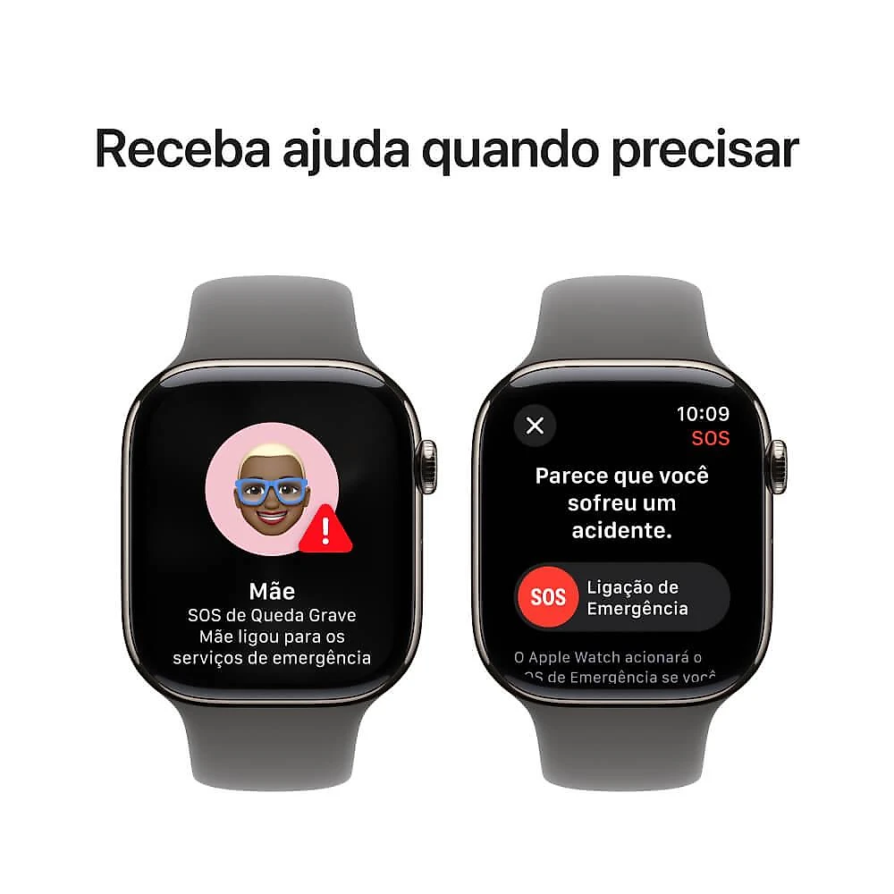 Apple Watch Series 10 GPS + Cellular • Caixa natural de titânio – 46 mm • Pulseira esportiva cinza-pedra – P/M