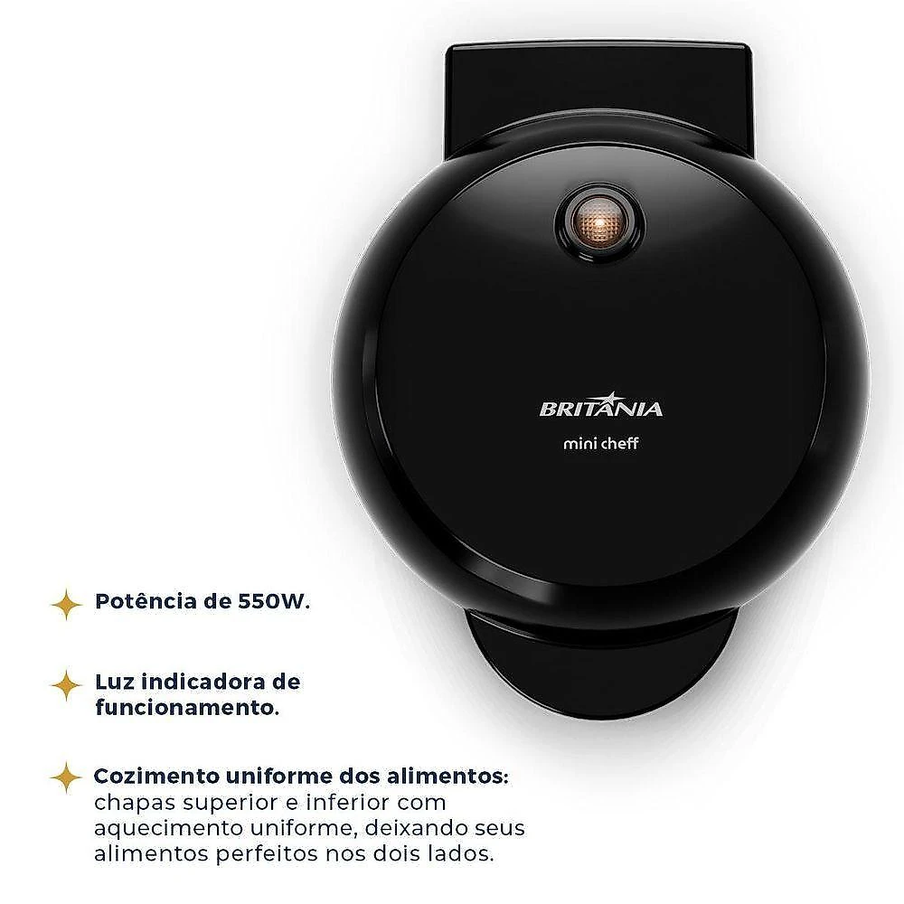 Mini Waffle Maker Britânia 550W Chapas Antiaderentes BWM01A 220V