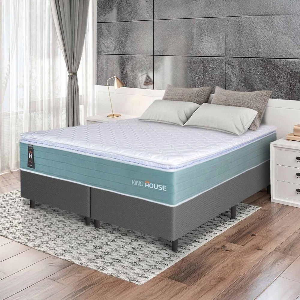 Cama Box Lagos Molas Ensacadas King 193x203 Cinza King House