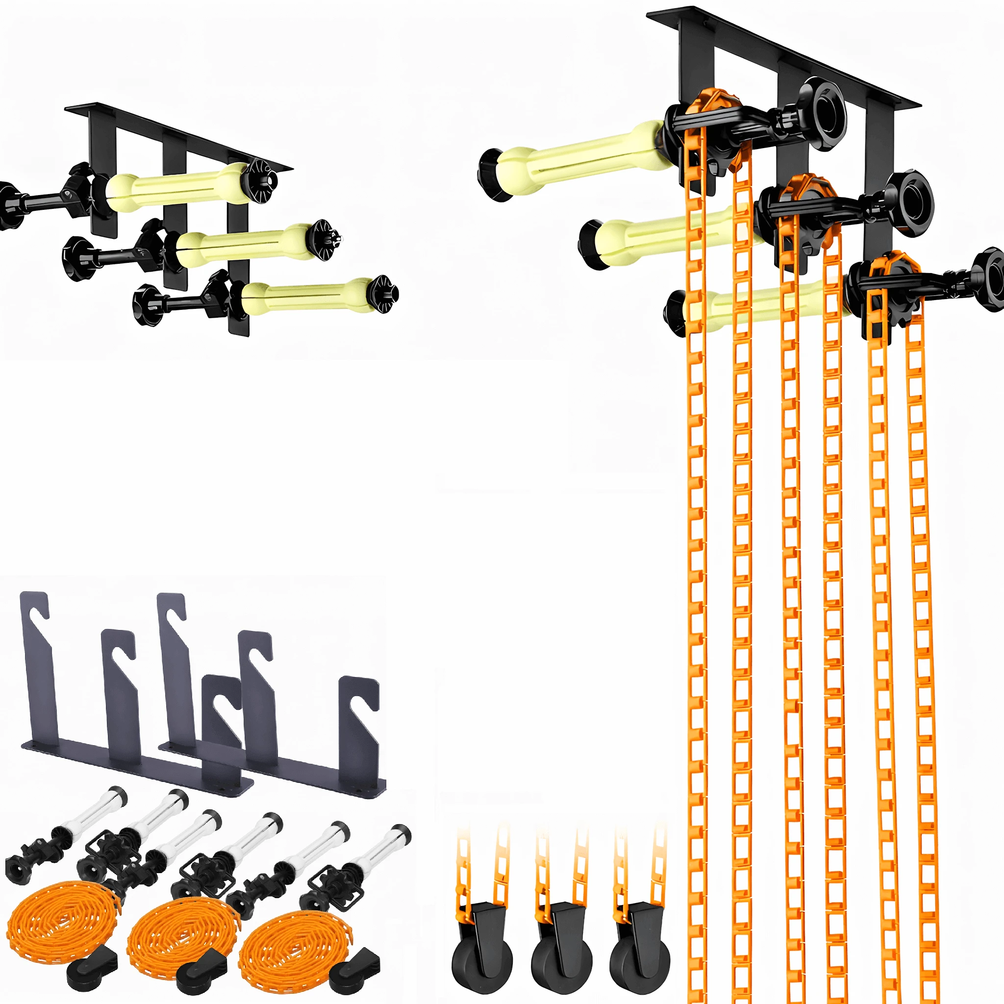 Suporte Parede 3-Axle com 3 Rolos Expan Corrente Laranja para Fundo Infinito