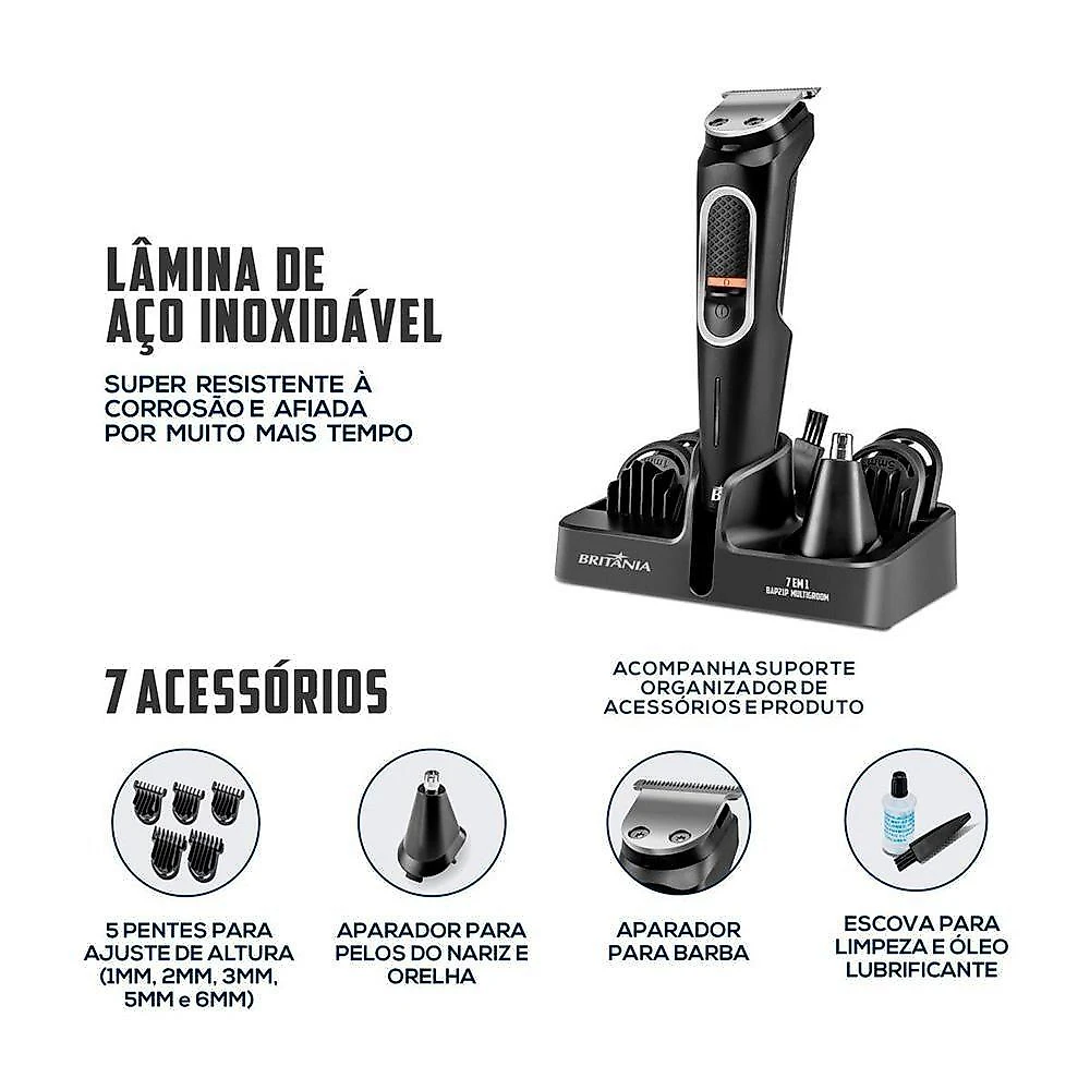 Aparador De Pelos Multigroom Bap21p Britânia 7 Em 1 Bivolt Preto Bivolt