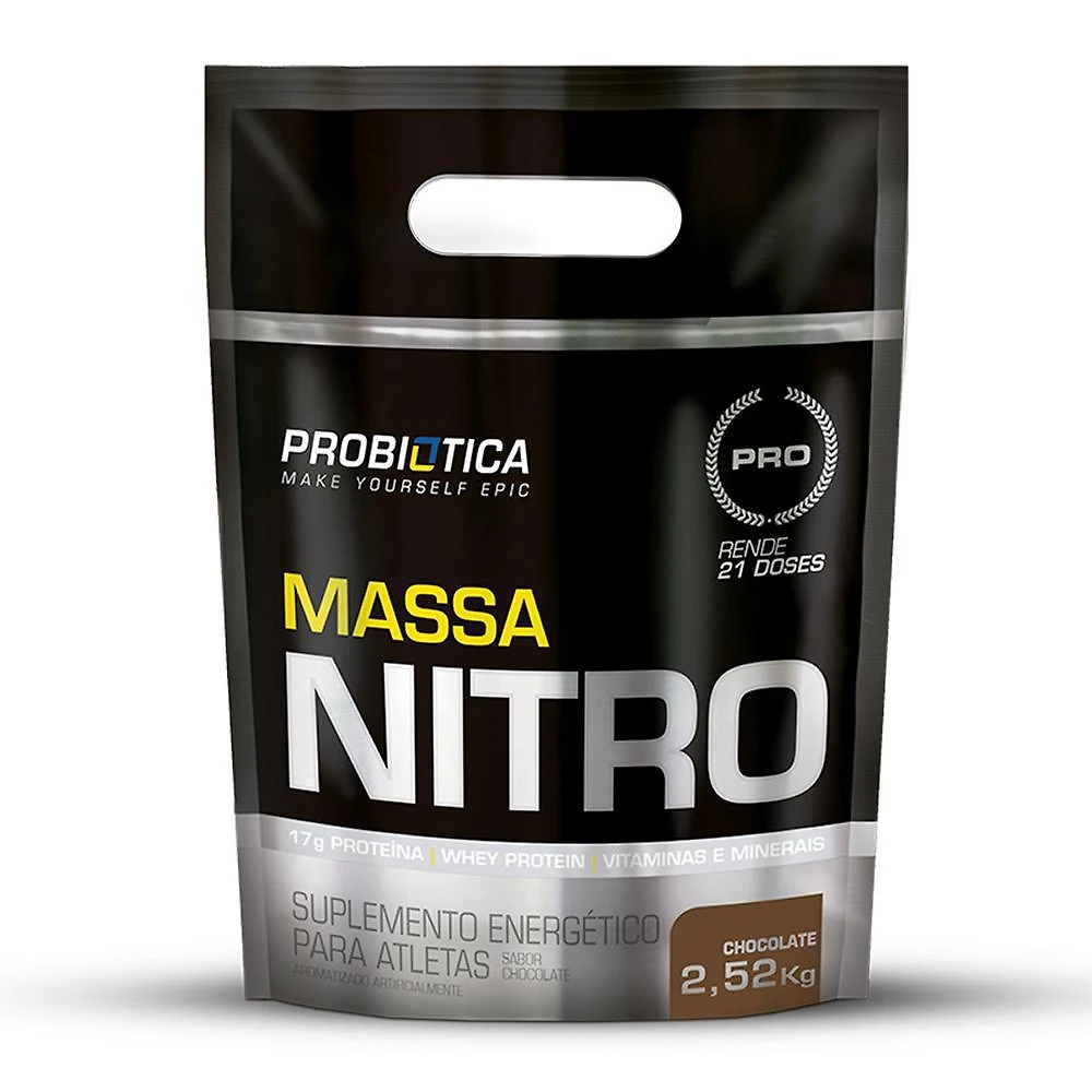 Miniatura Massa Nitro No2 Refil 2,52Kg Probiótica Morango Hipercalórico - Probiotica - Unidade - Pó - Probiótica - Massa nitro no2 refil - 2,52k. - Ganho de peso - 2,5kg - Morango - Caixa - Creatina - 1