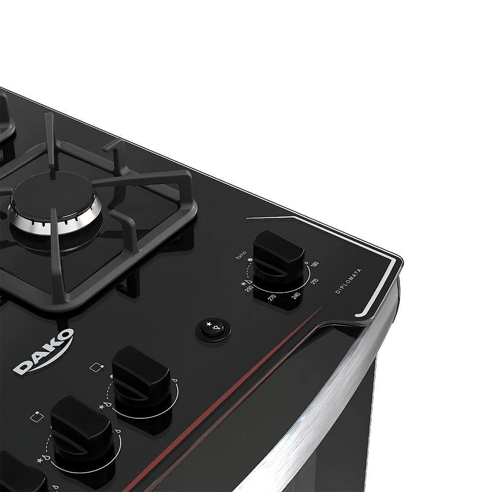 Fogão 4 Bocas Preto Com Mesa De Vidro Dako Diplomata Bivolt