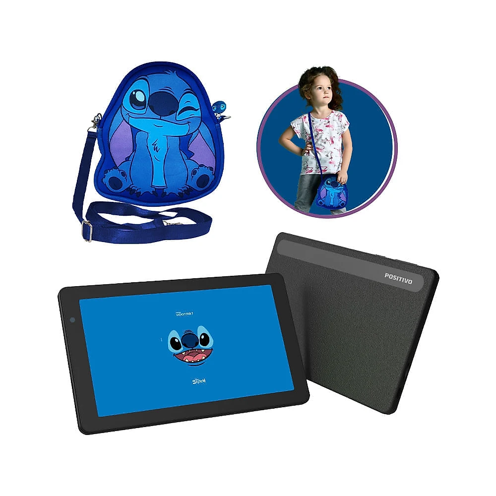 Tablet Positivo Vision TAB 7 Stitch + Capa e Bolsa - Octa-Core 3GB RAM 64GB Android 14 Go Wi-Fi Tela 7” IPS – Preto