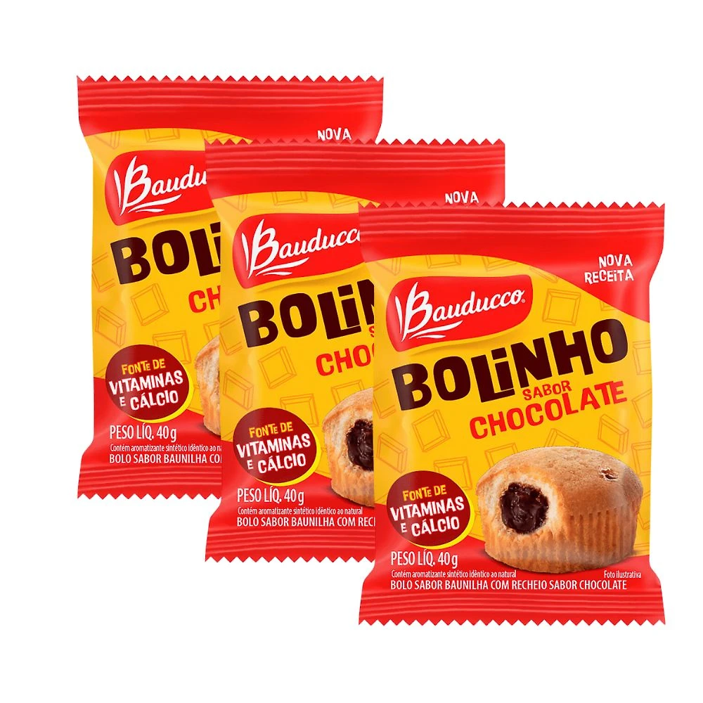 Kit 3 Bolinho Bauducco Sabor Baunilha com Recheio de Chocolate 40g