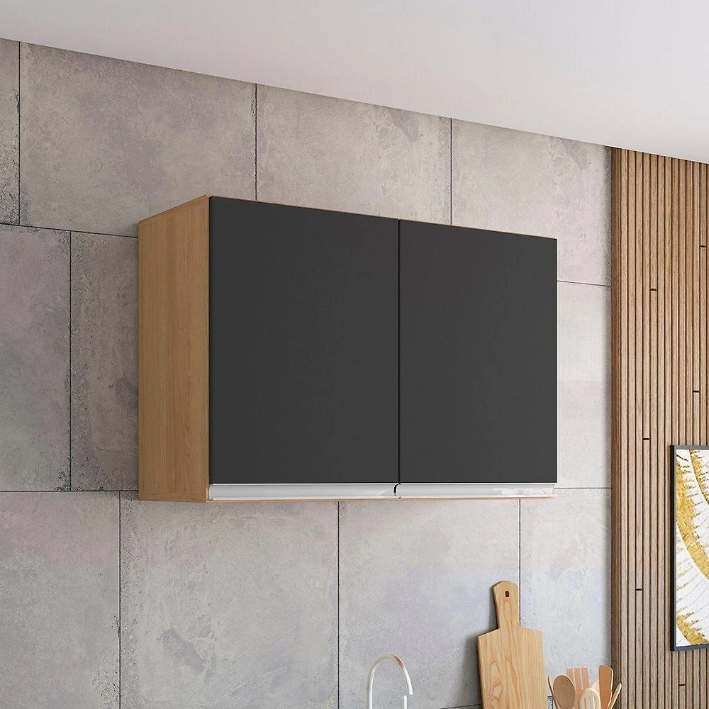 Armário Cozinha Aéreo 81cm Com 2 Portas Leticia A01 - D'rossi Cor Amendoa E Preto