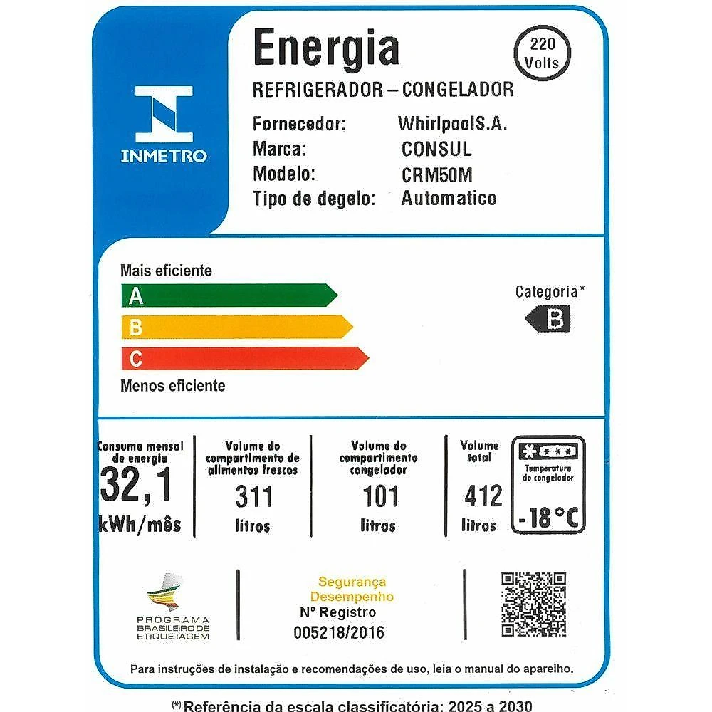 Geladeira CRM50MK 412 Litros Frost Free Consul Inox 220V