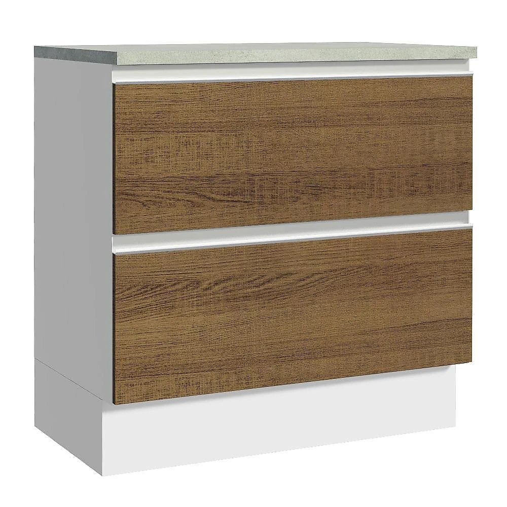 Balcão armário de cozinha 80 cm 2 gavetas branco/rustic glamy madesa