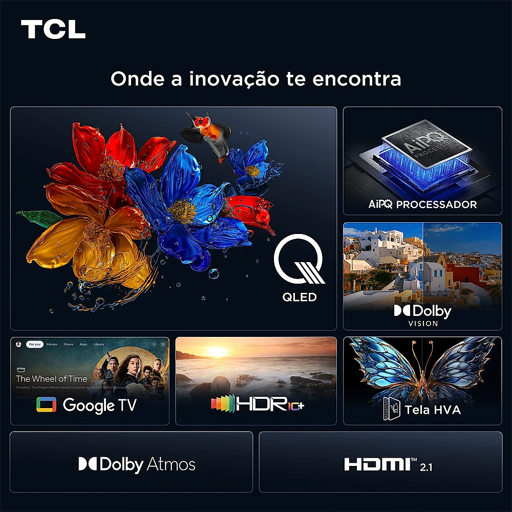 Smart TV TCL 55 Polegadas QLED 4K T6C WiFi Bluetooth Google TV Tela HVA e HDR10+ 55T6C